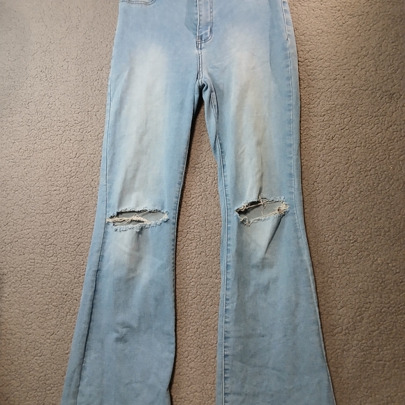 Vibe & Rant Girls Juniors Jeans Denim Size 13 W31 Blue Flare Distressed - Picture 1 of 10